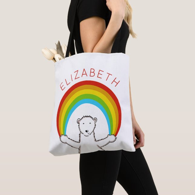 Bolsa Tote Urso Polar Personalizado e Arco-Íris (Close Up)