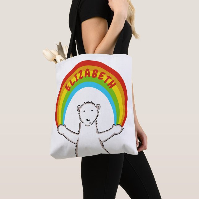 Bolsa Tote Urso Polar Personalizado e Arco-Íris (Close Up)