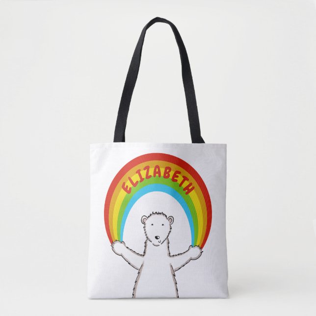 Bolsa Tote Urso Polar Personalizado e Arco-Íris (Frente)