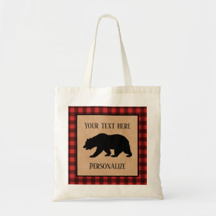 Bolsa Tote Urso Preto Em Xadrez Vermelho E Preto Personalizad