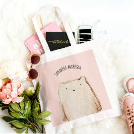 Bolsa Tote Urso Rosa Rosa Pastel de Bela Moderna com Nome