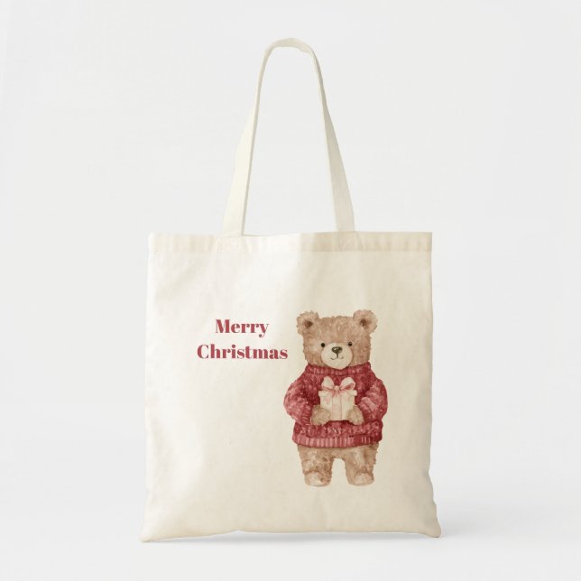 Bolsa Tote Urso Suéter Vermelho Natal (Frente)