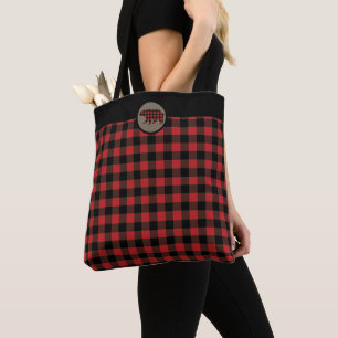 Bolsa Tote Urso Xadrez de Buffalo Negro Vermelho