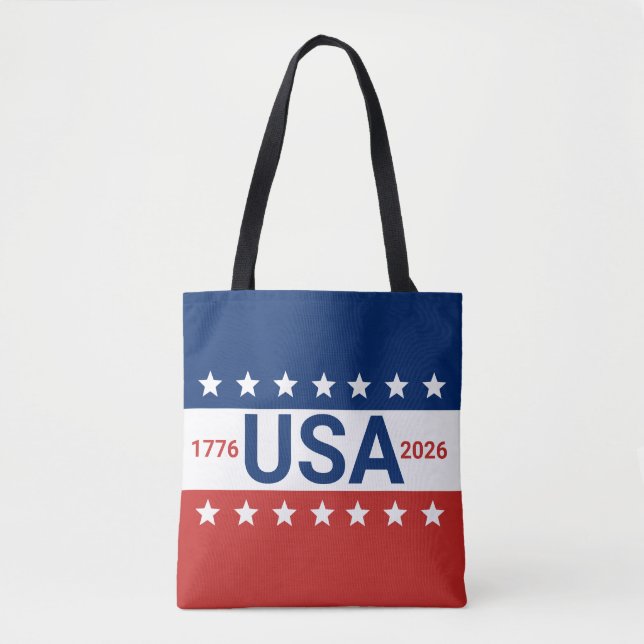 Bolsa Tote USA 1776 2026 250th Anniversary Red White Blue (Frente)