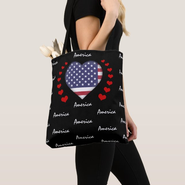 Bolsa Tote USA Flag & Heart United States Flag fashion /sport (Close Up)