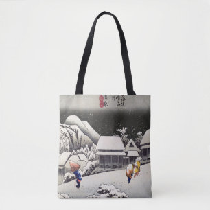 Bolsa Tote Utagawa Hiroshige - Neve à noite em Kanbara