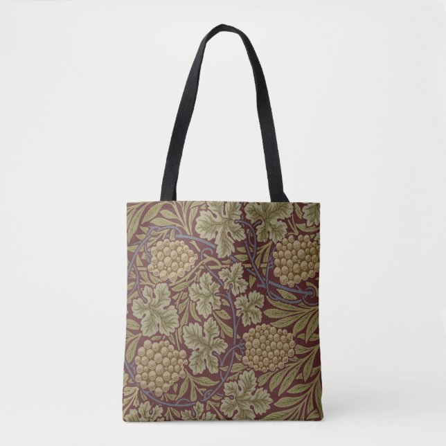 Bolsa Tote Uva de Videira de William Morris Vermelho Verde Ar (Frente)