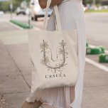 Bolsa Tote Uva Ursi Elegante Flores 'U' Monograma Nome Person<br><div class="desc">Este design de saco de tota apresenta uma forma estilizada de U com flores uva ursi delicadas em castanho claro e bege,  juntamente com folhas verdes dispersas e cápsulas de sementes,  criam uma sensação botânica natural. Personalizável com um nome abaixo do monograma para um toque pessoal.</div>