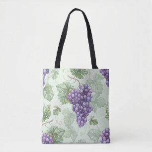 Bolsa Tote Uvas Aquarela, Padrão Sem Fruta.