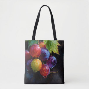 Bolsa Tote Uvas e gotas de orvalho em aquarela vibrante
