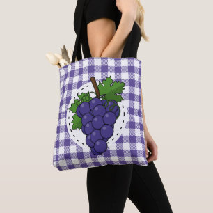 Bolsa Tote Uvas em Xadrez violeta branca