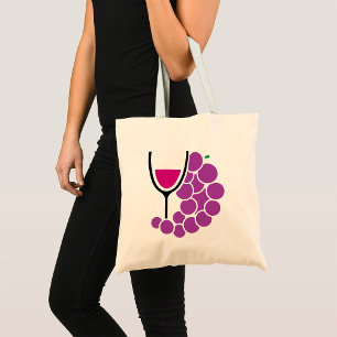 Bolsa Tote Uvas Roxas Minimalistas e Copo de Vinho
