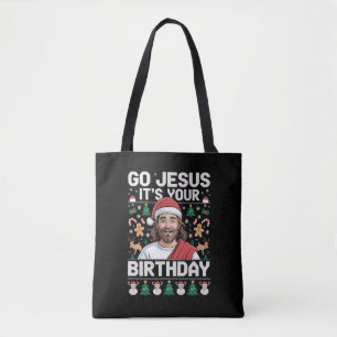 Bolsa Tote Vá Jesus É Seu Aniversário Suéter Feio de Natal