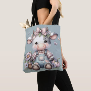 Bolsa Tote Vaca-Bebê de Pastel em Sobremesas com Flores