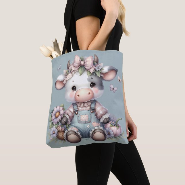 Bolsa Tote Vaca-Bebê de Pastel em Sobremesas com Flores (Close Up)