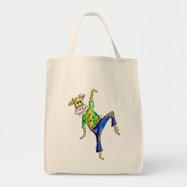 Bolsa Tote Vaca branca dançante (Frente)