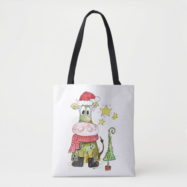 Bolsa Tote Vaca branca de Natal (Frente)