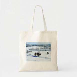 Bolsa Tote Vaca cercada nevado de Galloway na aguarela da