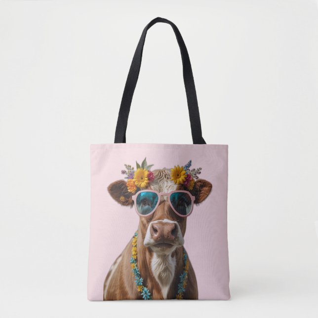 Bolsa Tote Vaca Cheia Com Óculos De Sol (Frente)