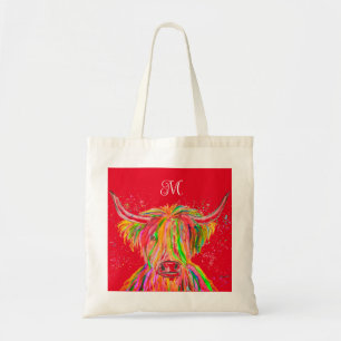 Bolsa Tote Vaca das Terras Altas do Arco-íris Aquarela Nature