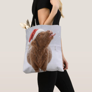Bolsa Tote Vaca das Terras Altas do Natal Apanhando Flocos de