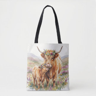 Bolsa Tote Vaca das Terras Altas Floral Mãe e Bezerro Casa de