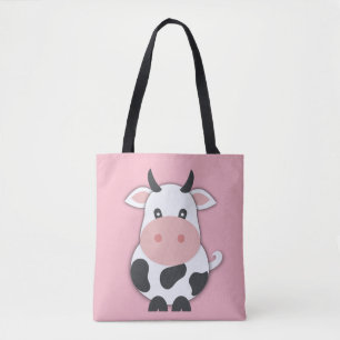 Bolsa Tote Vaca De Cartoon Com Cavalos