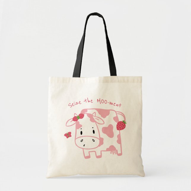 Bolsa Tote Vaca de morango | Aproveitar o Mooment (Frente)