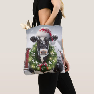 Bolsa Tote Vaca de Natal Vestindo uma Terra