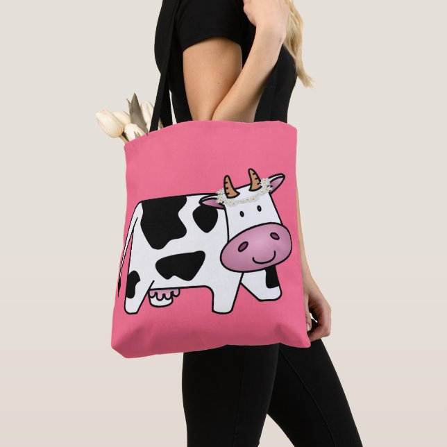 Bolsa Tote Vaca em pé com margaridas (Close Up)