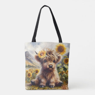 Bolsa Tote Vaca Em Terras Altas, Cuja Flores Solares