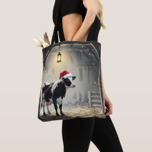 Bolsa Tote Vaca Hereford de Natal na Porta do Celeiro