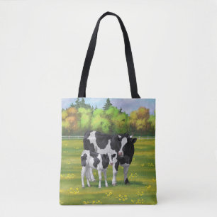 Bolsa Tote Vaca Holstein e Vitelo-da-Feira na Pastagem de Ver