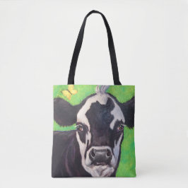 Bolsa Tote Vaca preto e branco com verde de Kelly