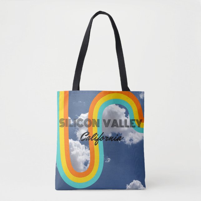 Bolsa Tote Vale do Silício Califórnia Arco-íris e Nuvens Retr (Frente)