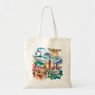 Bolsa Tote Valência Espanha Paisagem Urbana Aquarela Viagem P