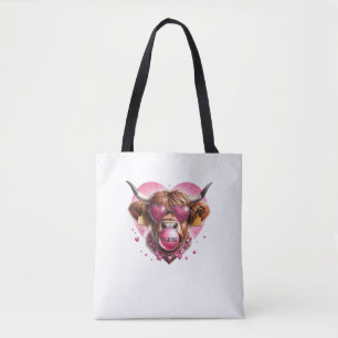 Bolsa Tote Valentine Day Animal Highland Cow Bubble Gum Fazen