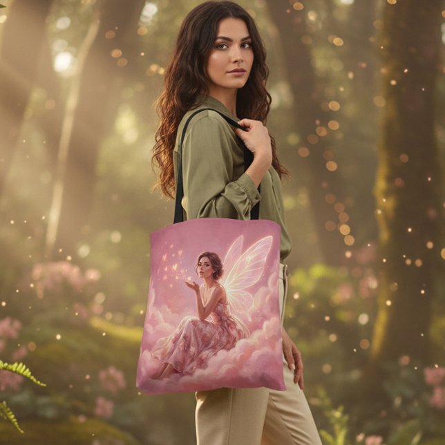 Bolsa Tote Valentine Fairy on Pink Clouds Fantasy Art (Criador carregado)