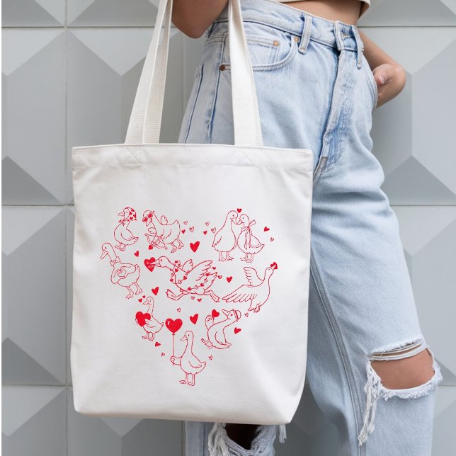 Bolsa Tote Valentine’s Day Goose Heart-Funny Aesthetic Goose (Criador carregado)