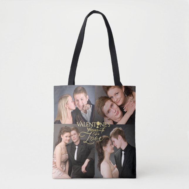 Bolsa Tote Valentine's Day Elegant Gold Photo Collage  (Frente)