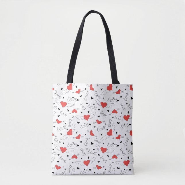 Bolsa Tote Valentines love bird red heart pattern (Frente)