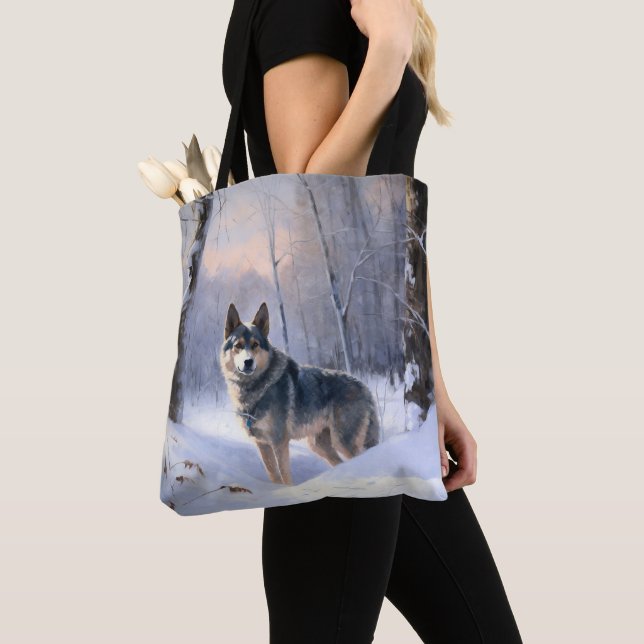 Bolsa Tote Vallhund Sueco Deixe Nevar Natal (Close Up)