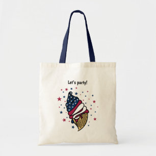 Bolsa Tote Vamos festejar! Cone Sorvete Azul Branco Vermelho