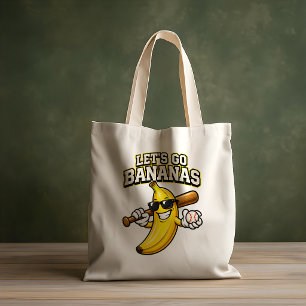 Bolsa Tote Vamos Ficar Loucos Beisebol Retrô Banana Engraçado