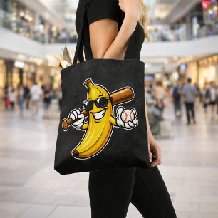 Bolsa Tote Vamos Ficar Loucos Beisebol Retrô Banana Engraçado