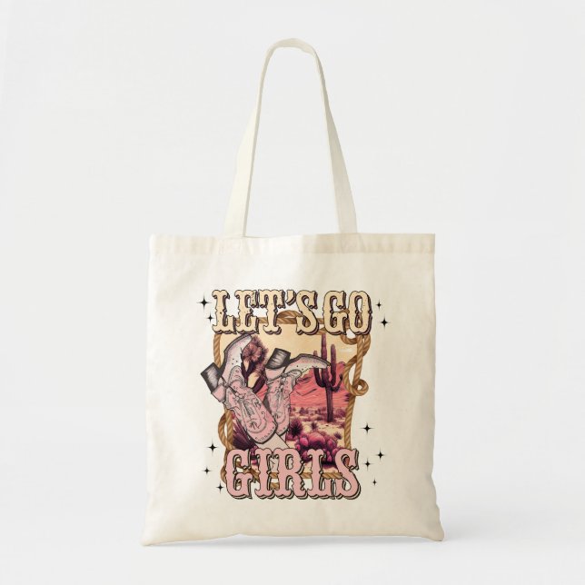 Bolsa Tote Vamos Go Girls Cowgirl Western Retro Party (Frente)