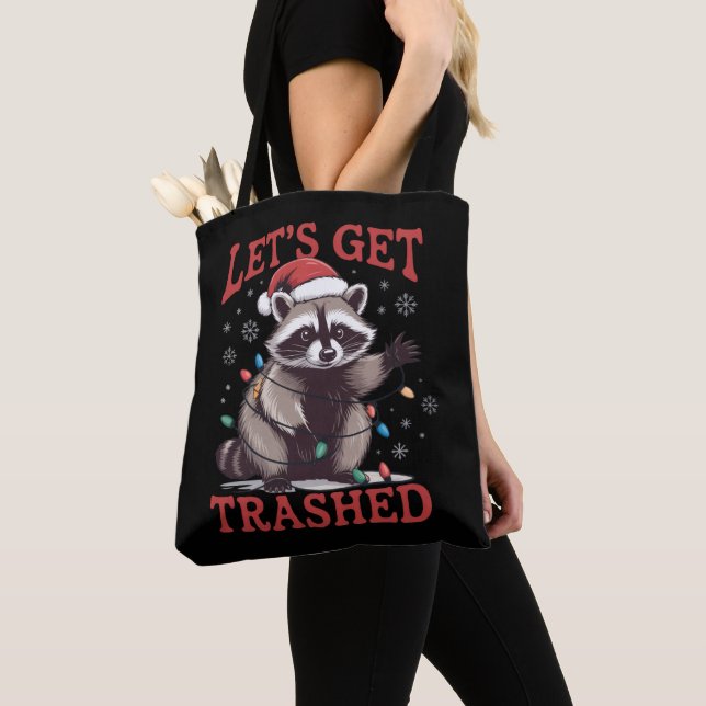 Bolsa Tote Vamos nos Embriagar Mapache Feral Navideño Meme (Close Up)