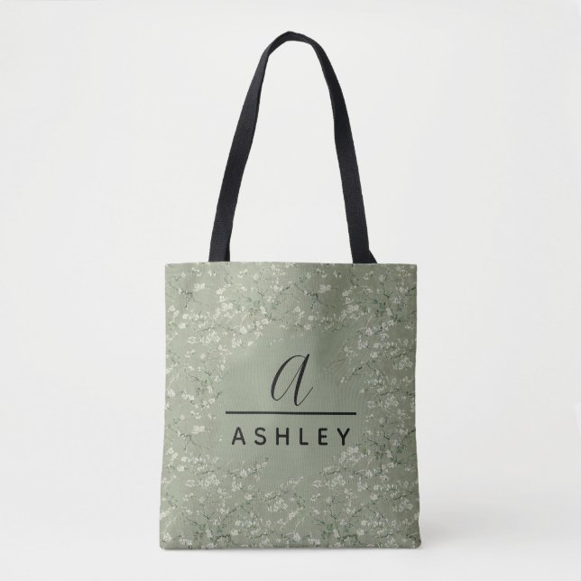 Bolsa Tote Van Gogh Almond Blossom Sage Green Monogram  (Frente)