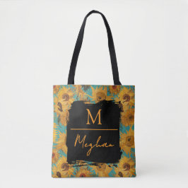Bolsa Tote Van Gogh Sunflowers Teal Blue Monogram