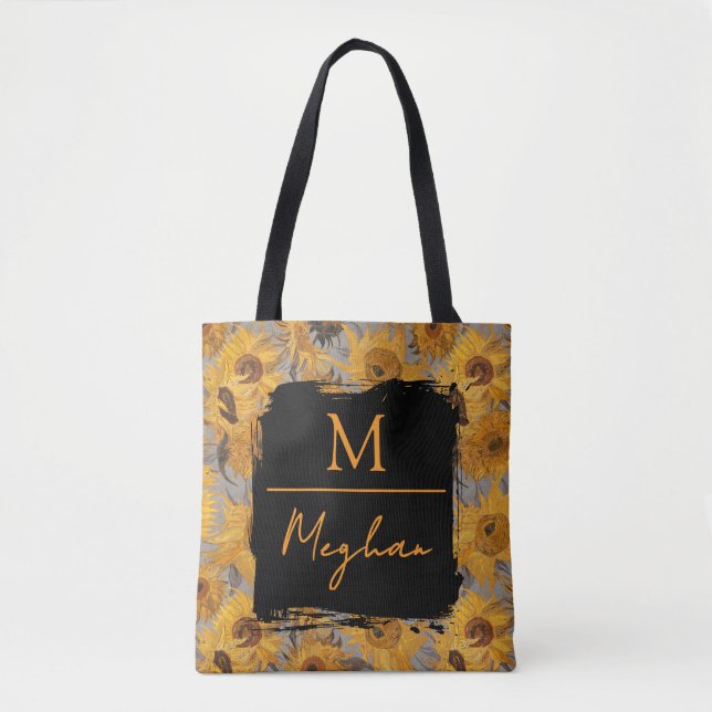 Bolsa Tote Van Gogh Sunflowers Yellow Grey Monogram  (Frente)